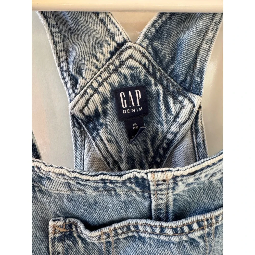Gap Youth Denim Shortalls Light Wash Acid Wash Overalls Size XL 12 Raw Hem